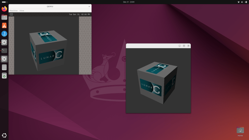 vkcube on ubuntu and vkcube on qemu